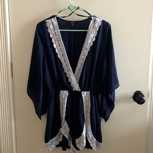 Deep V-Neck Lace Trimmed Romper